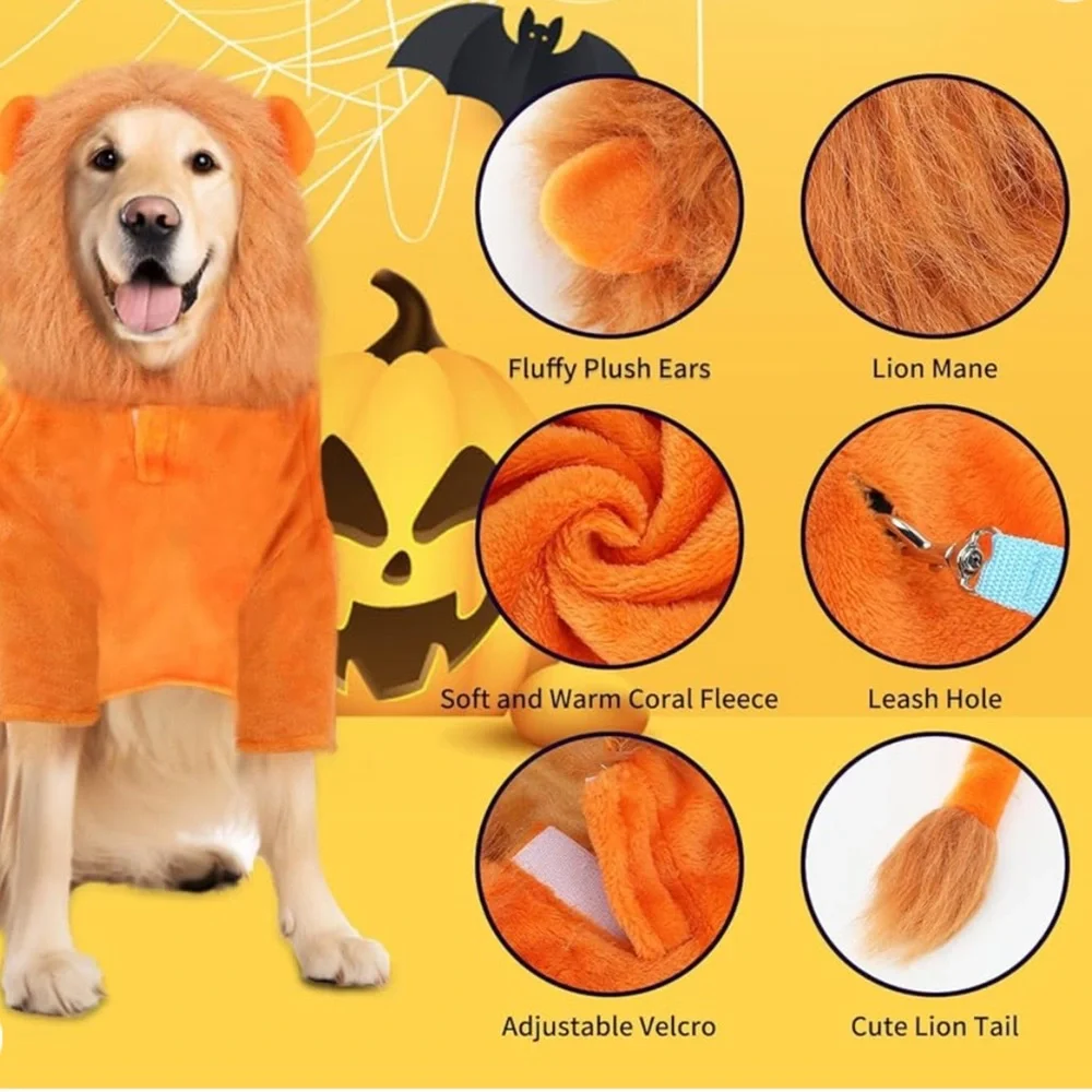 Halloween Dog Costume Lion Mane Medium Funny Pet Lion Outfit New